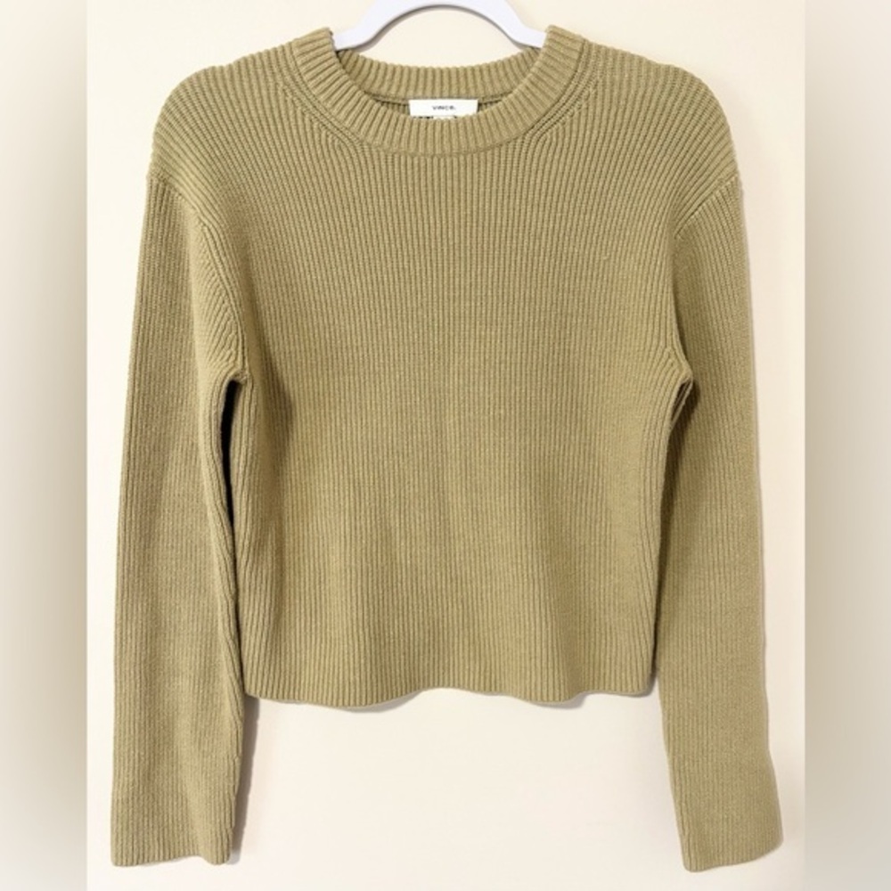 Vince Light Green Ribbed Cropped Sweater‎